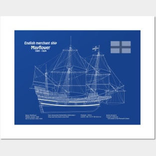 Mayflower plans. America 17th century Pilgrims ship - ADpng Posters and Art